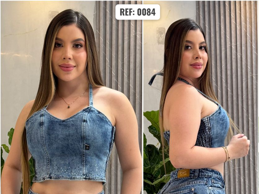 CROP TOP DAMA PIEDRERIA REF: 0084