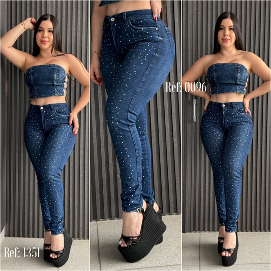 CONJUNTO EN DENIN CON PIEDRERIA REF: 1351 / 0096